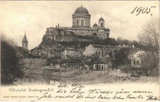 1904 Esztergom, Duna part még a rakpart kiépítése előtt, Bazilika. Stromf Ignác kiadása