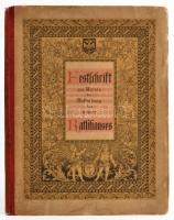 Weiß, Karl: Festschrift aus Anlaß der Vollendung des neuen Rathhauses. Im Auftrage des Gemeinderathes der Reichshaupt- und Residenzstadt Wien. Wien, 1885., Selbsterlag des Gemeinderathes,59+1 p.+1(alaprajz)+4(heliogravűr képtáblák)+2 (alaprajzok)+6 (heliogravűr) t. Német nyelven. Szöveközti illusztrációkkal. Kiadói félvászon-kötés, kopott borítóval, foltos lapokkal.