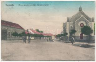 1915 Derecske, utca, izraelita templom, zsinagóga, Berger Éliás üzlete (EK)