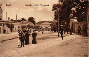 1924 Paks, Szent István tér, Fő utca, Erzsébet szálloda. Rosenbaum Ignác kiadása (EB)