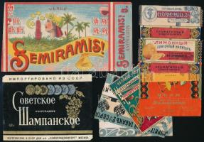 cca 1910-1940 Régi orosz és szovjet ital/édesség címke, 8 db, változó állapotban, 10x18 cm és 6x10 cm közötti méretben