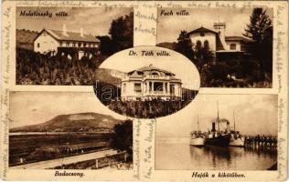 1932 Badacsony, Malatinszky villa, Dr. Tóth villa, Fach villa, látkép, gőzhajók a kikötőben (Rb)