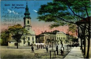 1915 Gyula, Református templom, Megyeháza. Leopold nyomda kiadása (EK)