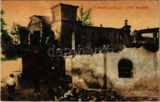 1921 Gyöngyös, az 1917-es nagy tűzvészben leégett zsidó (izraelita) templom, zsinagóga. Steinitz Gábor kiadása (r)