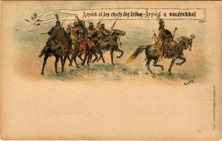 1896 Árpád et les chefs des tribus / Árpád a vezérekkel; Ezredéves Országos Kiállítás, piros 5 Kr Ga. litho (Rb)