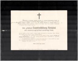1913 özv primóczi Szentmiklóssy Antalné, szül luzsnai és regliczei báró Luzsénszky Emilia halátozási értesítője