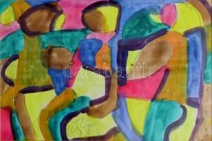 Csepeli Németh Miklós (1934-2012): Alakok. Akvarell, ceruza, papír, jelzett. 4 alkotás egy üvegezett...