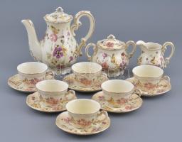 Zsolnay pillangómintás 6 személyes mokkás készlet, kézzel festett, jelzett, hibátlan