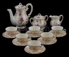 Zsolnay pillangómintás 6 személyes mokkás készlet, kézzel festett, jelzett, hibátlan