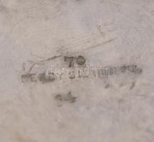 Ezüstözött alpakka cukortartó, jelzett, karcolásokkal, d: 10 cm, m: 8 cm