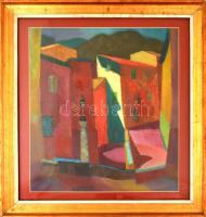 Károlyi Ernő (1923-2016): Amalfi. Olaj, papír, jelzett. Díszes, üvegezett fa keretben, 48×44 cm / Er...