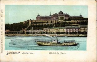 Budapest, Királyi vár, gőzhajó. Kunstanstalt Karl Braun & Co. (fl)