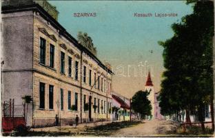 Szarvas, Kossuth Lajos utca, templom, iskola. Nagy Sándor kiadása (fl)