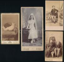 cca 1860-1890 4 db keményhátú fotó (Streliszky, Kalmár, stb.), 11×6,5 és 15×8 cm