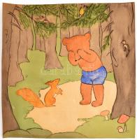 Jelzés nélkül: A mókus és a maci. Akvarell, tus, papír. lap alja kissé foltos. 26x26 cm