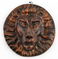 Oroszlán dísz. Bronzírozott fém. falra akasztható d: 13 cm