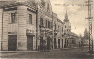 Nagyszőlős, Nagyszőllős, Vynohradiv (Vinohragyiv), Sevljus, Sevlus; Fő utca, Ugocsai bank egyesülete, Róth testvérek bazár és Grósz Ignác üzlete / Hlavná trida / main street, shops