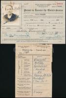 1928 Fényképes belépési engedély az Egyesült Államokba + Magyar kir. Konzulátus Chicago ellenőrző lap