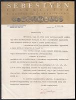 1933 Bp. VIII., Sebestyén iparművész fejléces levélpapírjára írt levél, az iparművész aláírásával