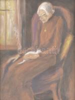 Nemes Török János (1900?-1980): Idős hölgy. Akvarell, papír. Jelzett, 41x32 cm Üvegezett keretben.