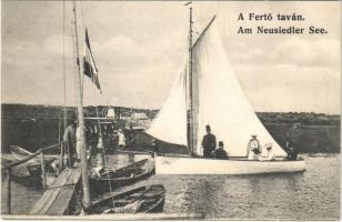 1907 Fertő tó, Neusiedler See; Sylvia vitorlás csónak a kikötőben / sailing boat in the port