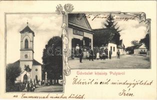 Felsőpulya, Pulya, Oberpullendorf; templom, Biermanne üzlete / Kirche, Geschäft / church, shop. Art Nouveau (EK)