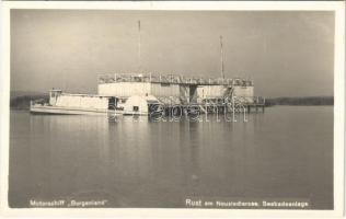 1925 Ruszt, Rust am Neusiedlersee; Seebadenanlage, Motorschiff Burgenland / tóparti strand, motorcsónak / beach, motorboat. photo