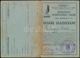 1925 Budapesti Nemzetközi Vásár (BNV) vásári igazolvány