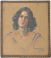 Grünwald Klára (1896 - ?): Spanyol nő: Pasztell, papír, jelzett és datált (1913). Hátoldalán autográ...