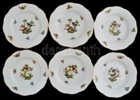 Herendi Rothschild mintás porcelán süteményes  készlet, kézzel festett, jelzett, hibátlan, 6+1 db
