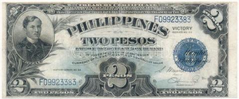 Fülöp-szigetek DN (1944) 2P hátlapon VICTORY felülbélyegzéssel T:III Philippines ND (1944) 2 Pesos with VICTORY overprint on backside C:F Krause 95.a