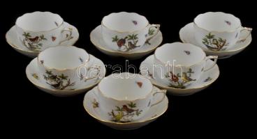 Herendi Rothschild mintás porcelán teás csésze + alj, kézzel festett, jelzett, hibátlan, 6+6 db