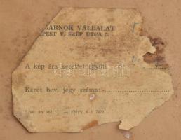 Olvashatatlan jelzéssel: Járókelők az utcán. Akvarell, papír, hátoldalán Képcsarnok Vállalat töredék...