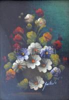 Olvashatatlan jelzéssel: Virágok. Olaj, karton. Díszes, kissé sérült üvegezett fa keretben, 12×9 cm