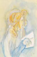 Kósza Sipos László (1943-1989): Olvasó hölgy. Akvarell, ceruza, merített papír. Jelzett és datált (Kósza Sipos 1989). Üvegezett fa keretben, 31×23 cm