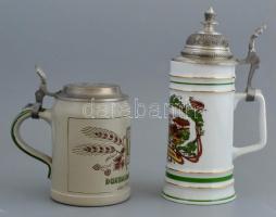 2 db ón feldes sörös korsó, jó állapotban, m: 14 és 25 cm