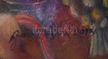 Mészáros János (?-): Hal-ló. Vegyes technika, vászon, jelzett. Hátoldalán címkén feliratozott és zsű...