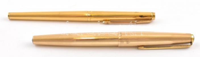 2 db aranyszínű Parker töltőtoll, kopásnyomokkal, h: 13 cm