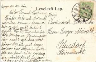 1906 Sopron, Kossuth út feldíszített magyar címeres villamossal, lovaskocsi. Kummert L. kiadása  (EK...