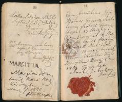 1827 Szabómester számára kiállított vándorkönyv, sok bejegyzéssel, magyar és német nyelven