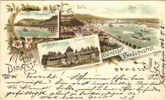 1896 (Vorläufer) Budapest, Buda, Gellérthegy, Margit fürdő. Ottmar Zieher Art Nouveau, floral, litho