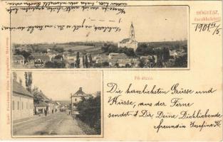 1901 Hőgyész, látkép északkeletről, Fő utca, templom. Fleischman Jónás kiadása