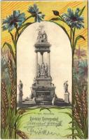 1903 Esztergom, Szentháromság szobor. Kardos Dezső kiadása, szecessziós litho keret, Art Nouveau