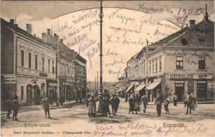 1902 Kaposvár, Korona utca, Geiszler Nep. János, Pollák József, Práger Lipót és Steinitz Ignác üzlete. Gerő Zsigmond kiadása