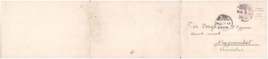 1898 (Vorläufer) Budapest. Látkép a pesti rakpartról, MFTR uszályok. Három részes kinyitható panorám...