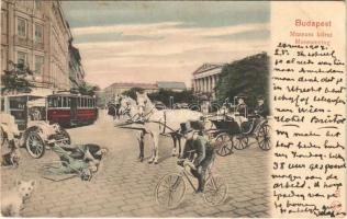 1907 Budapest VIII. Múzeum körút, villamos. Humoros montázs autóval, kerékpárossal és fényképész balesettel (fl)