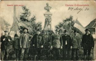 1914 Bácskossuthfalva, Kossuthfalva, Moravica, Ómoravica, Stara Moravica; megkoszorúzott Kossuth Lajos szobor magyar zászlókkal. A "Polgári kör" tulajdona / wreathed Kossuth monument with Hungarian flags (EK)