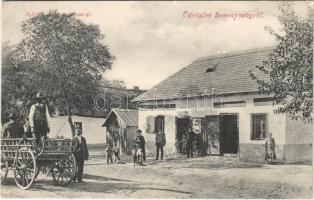 1914 Besenyszög, Szövetkezet üzlete és saját kiadása, utca, lovaskocsi (Rb)
