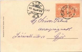 1905 Csorna, pálya-udvar, vasútállomás, gőzmozdony. Martinesevics Károly kiadása