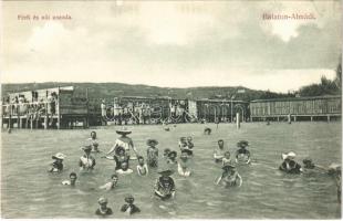 Balatonalmádi, férfi és női uszoda, fürdőkabinok. Pethe Victor kiadása  (EK)